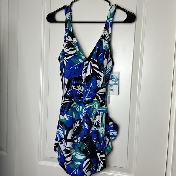 Maxine Of Hollywood Swim One Piece Blue Green Black White Tropical Leah NWT - Picture 13 of 13
